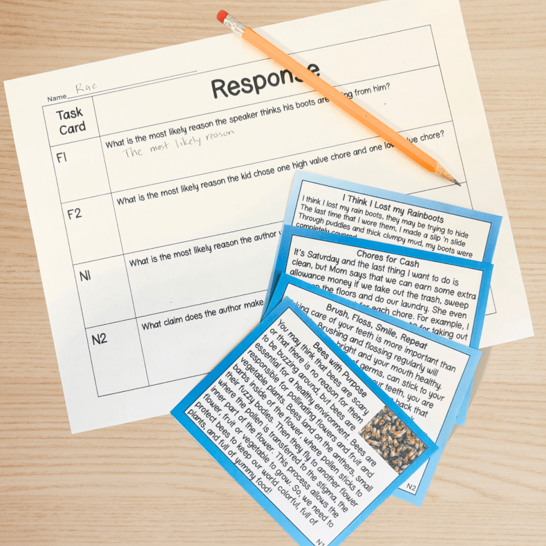 Short Constructed Response SCR Task Card Set Freebie