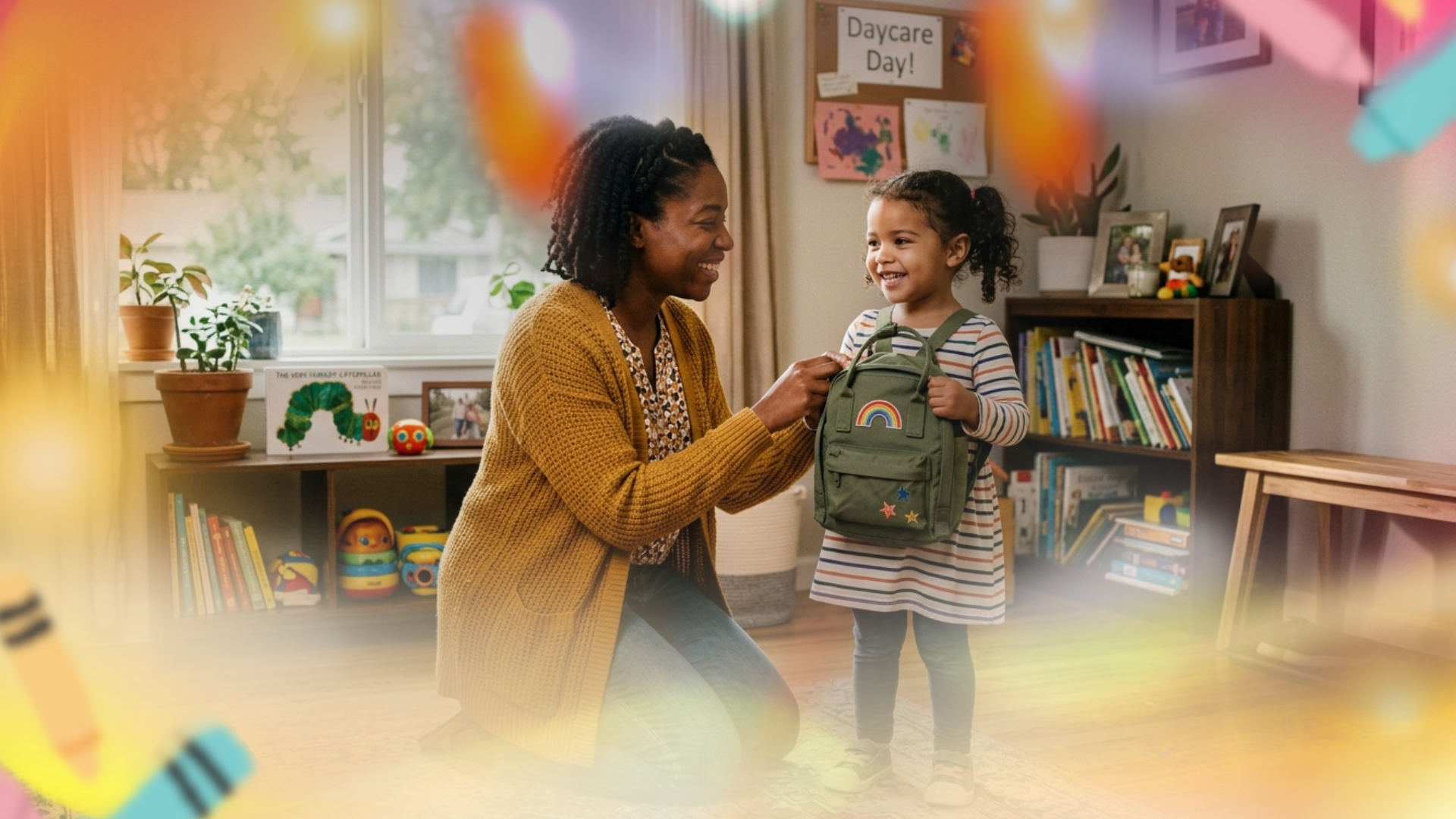 Parent helping child prepare for first day of daycare in Nampa Idaho