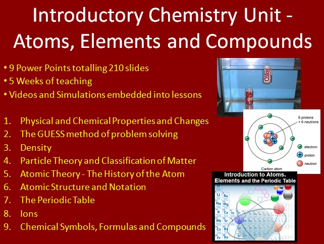 introductory chemistry unit atoms elements and compounds teach with fergy