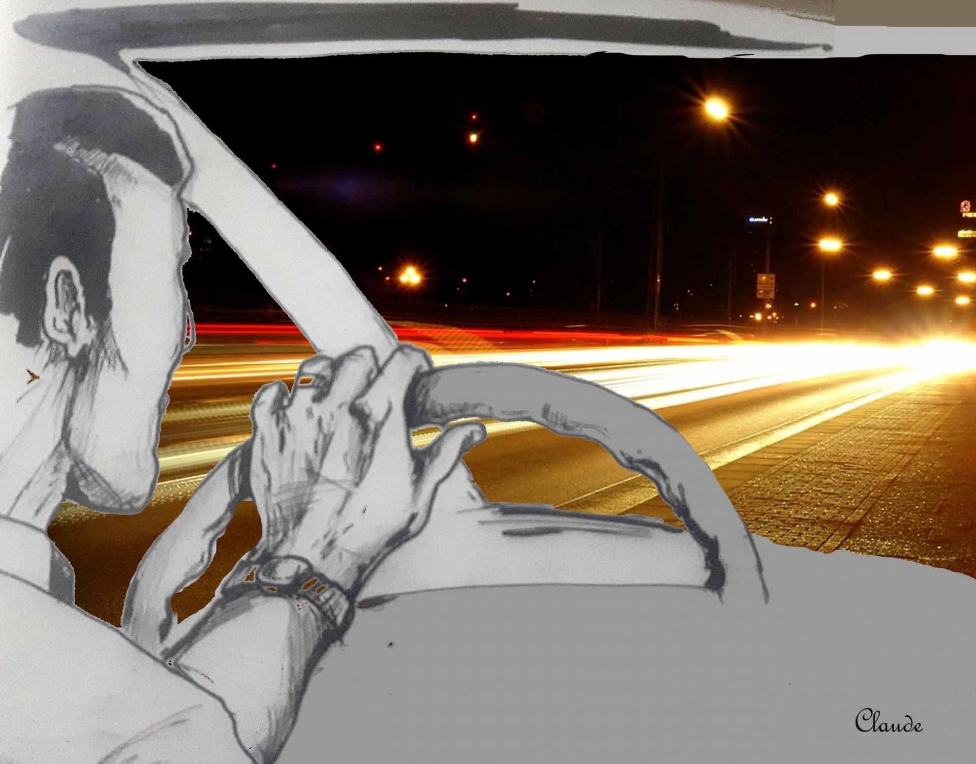 Driving at night with blazing lights