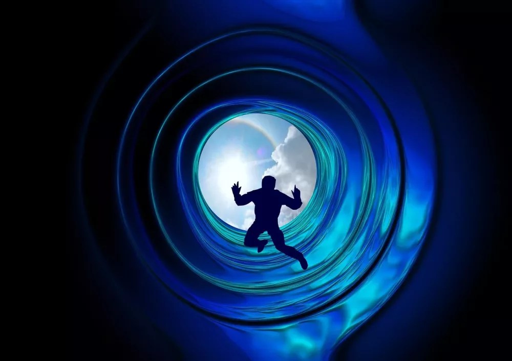 man in a blue vortex
