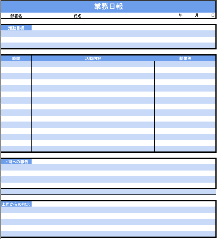 活動内容とその結果が見やすい日報テンプレートのスクリーンショット