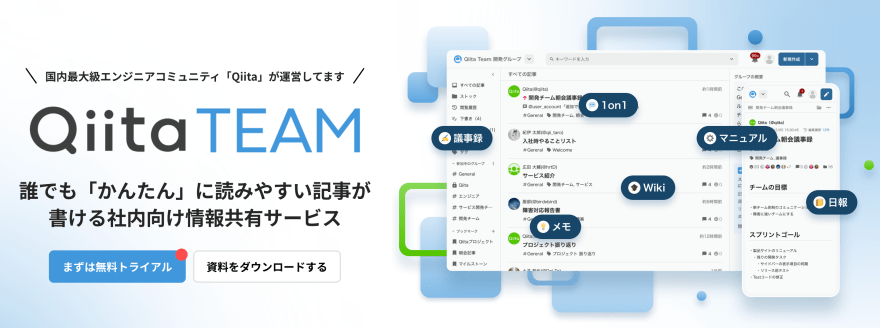 Qiita Teamの製品サイトのスクリーンショット