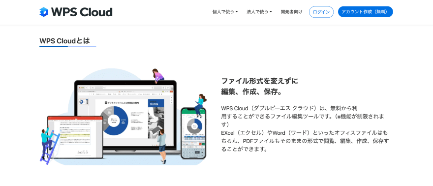 WPS Cloudの製品サイトスクリーンショット