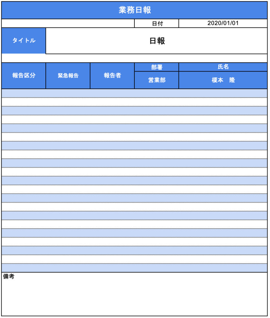 業務の種類や目的別に報告ができるテンプレート