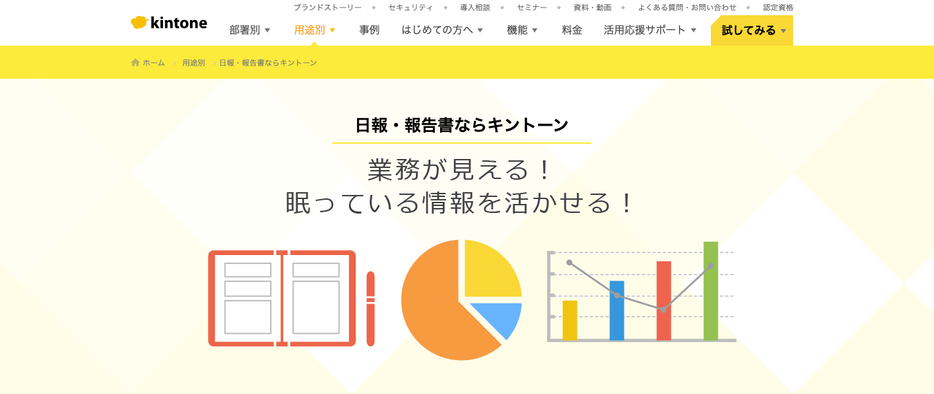 kintoneの製品サイトのスクリーンショット