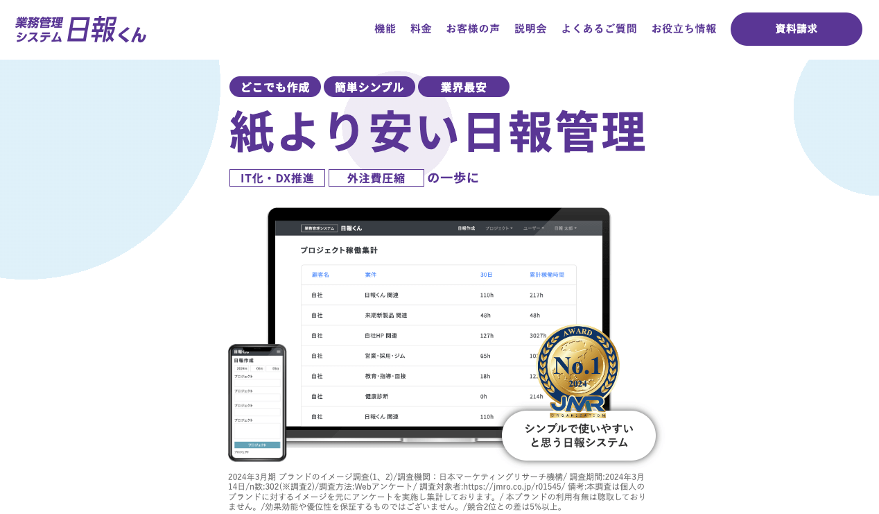 日報くんの製品サイトのスクリーンショット