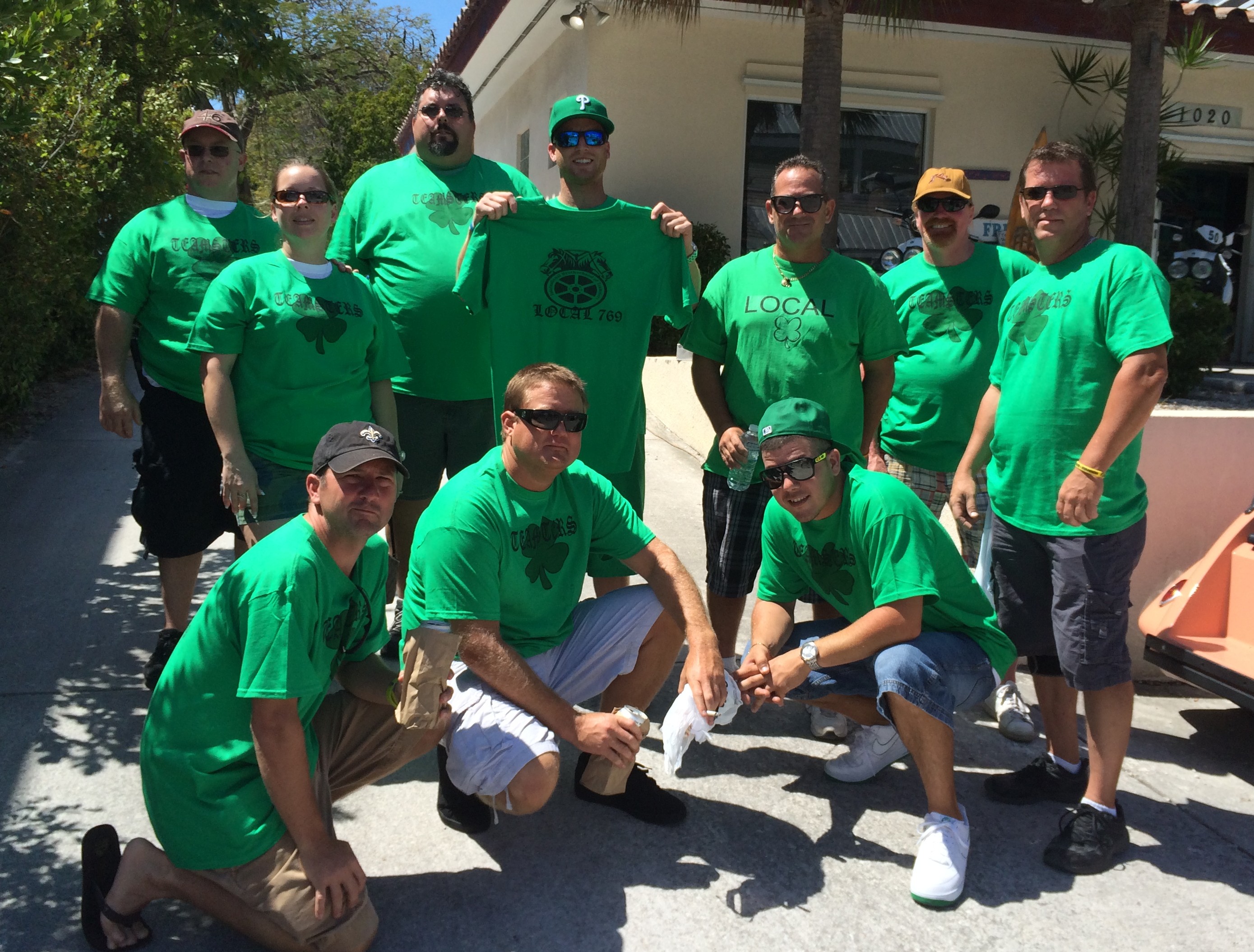 Teamsters Local 769 members and stewards from Monroe County Sheriffs, UPS, and City of Key West celebrate the Irish tradition of St. Patrick's Day wearing our logo and local number. -In Key West, FL