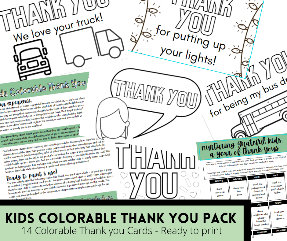 Kids Colorable Thank You Pack
