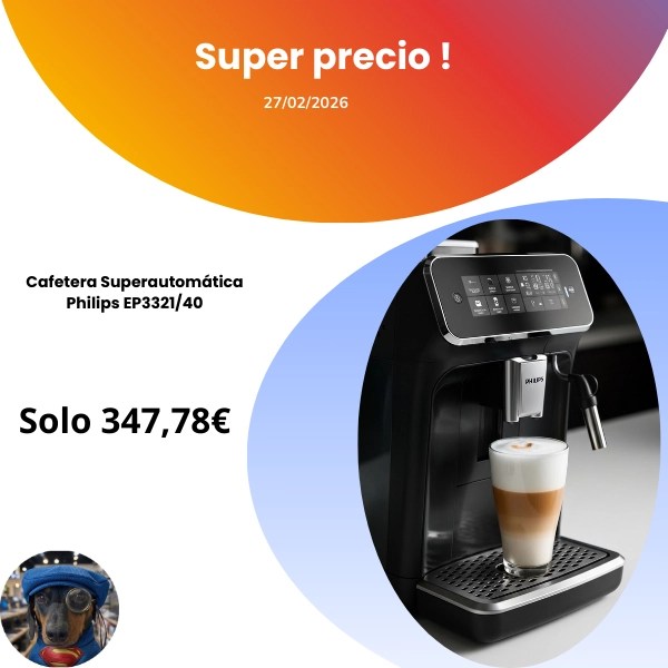 Para los amantes de un buen café, cafetera superautomática, la Philips EP3321/40 por solo 347,78€