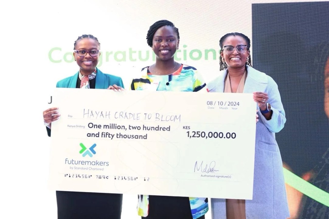 Makabelo Malumane, Head of Transaction Banking, Standard Chartered Bank Kenya and East Africa together with Jael Walukwe founder of Hayah Cradle to Bloom, one of the top 7 winners of the Standard Chartered Women in Tech Cohort 7 program