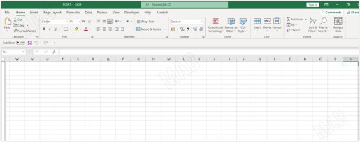 نتيجة اختيار ورقة فارغة "Blank Workbook" في اكسل نتيجة اختيار ورقة فارغة "Blank Workbook" في اكسل