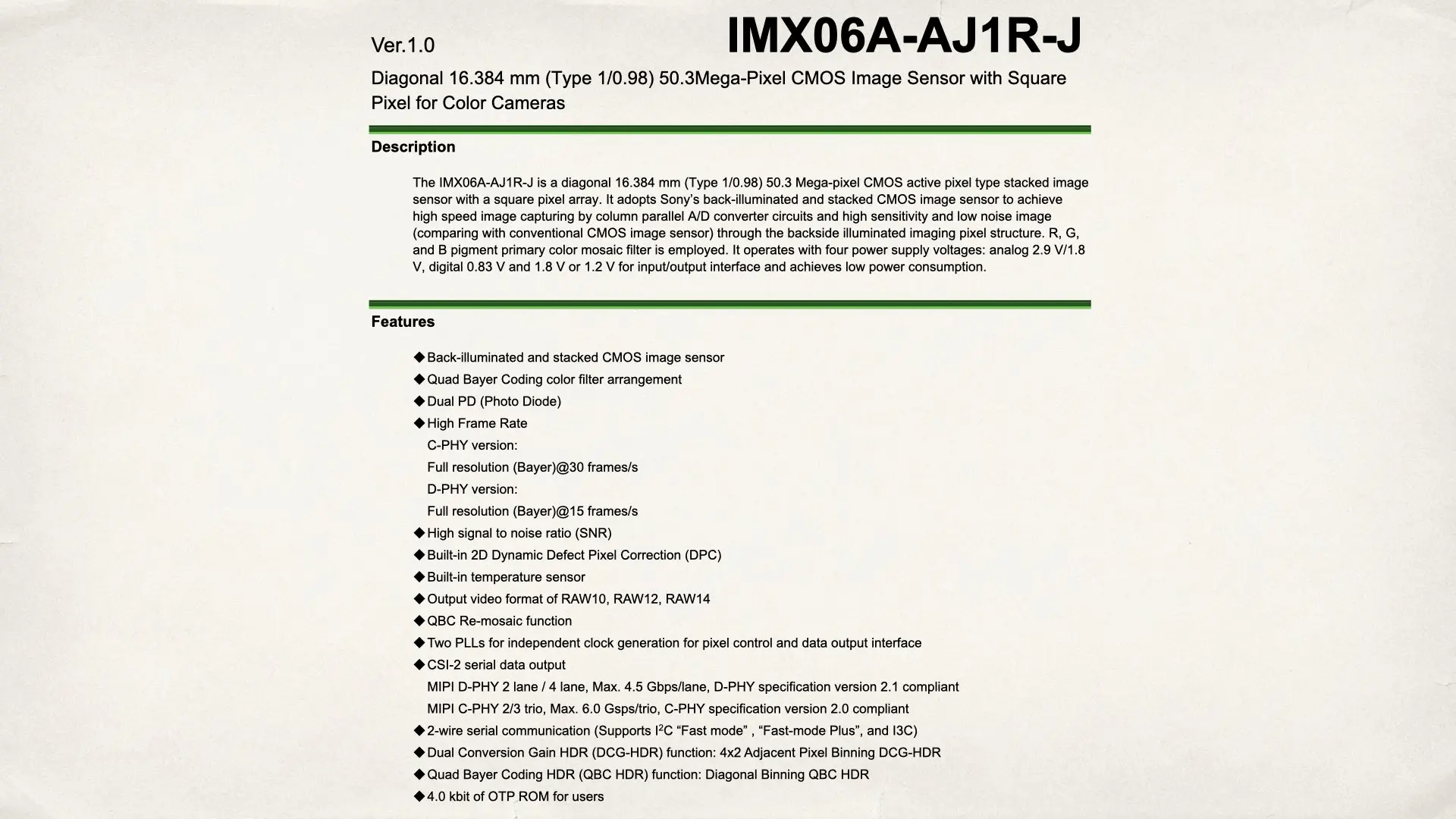 sony IMX06A-AJ1R-J  sensor specs