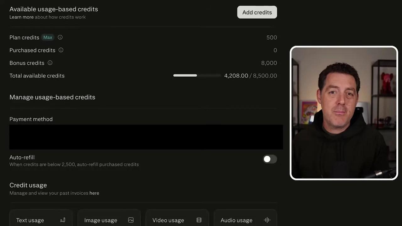 Billing plan interface showing credits consumed per task execution