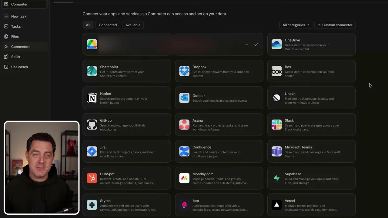 Connectors screen highlighting integrated apps