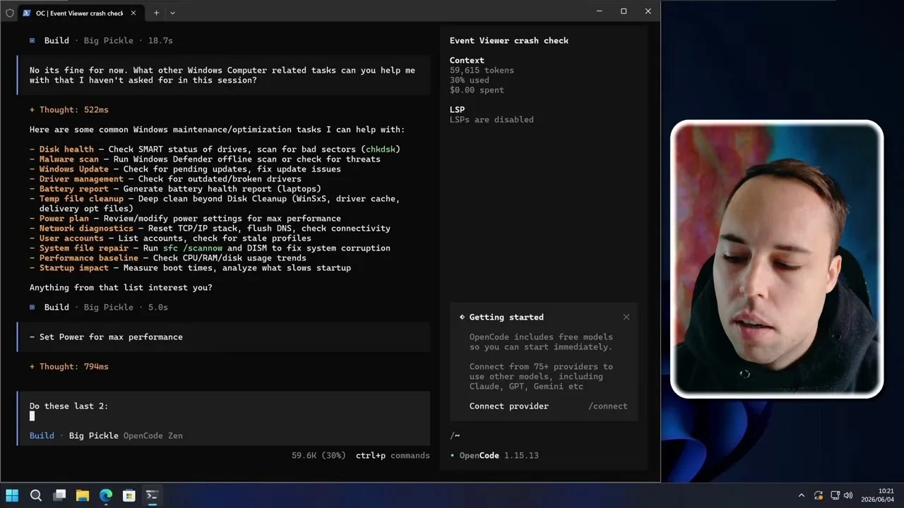 Terminal screen demonstrating multi-line prompting mechanics using Ctrl+J inside Opencode