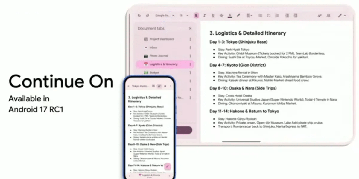 Android 17’s ‘Continue On’ will let you move tasks between devices, like Apple’s Handoff