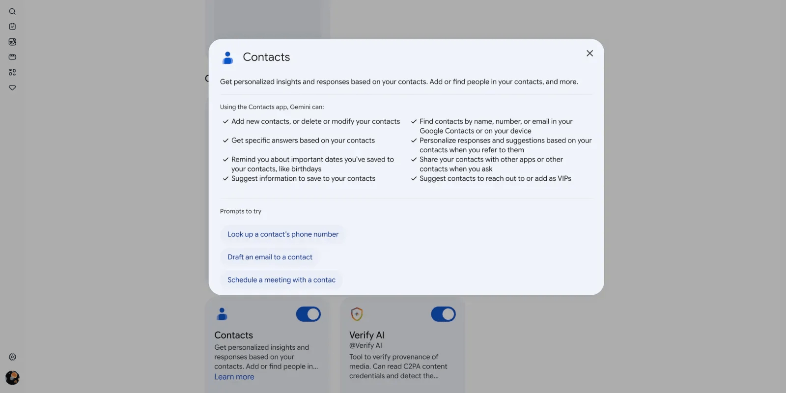 Gemini app adding new Google Contacts integration