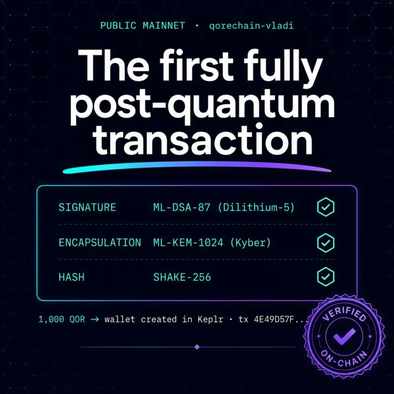 QoreChain Implements Complete NIST Post-Quantum Cryptography Stack on Public Mainnet
