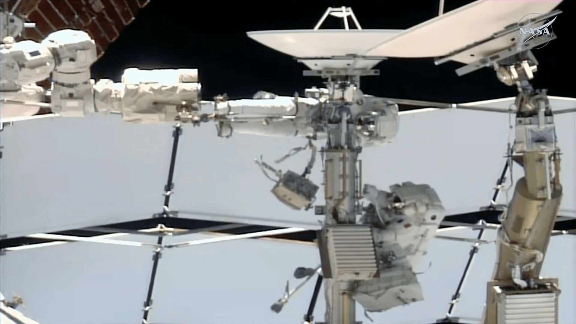 NASA astronaut and 1st female French spacewalker remove failed ISS antenna but run out of time for replacement