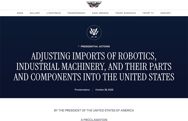 White House makes Section 232 determination regarding foreign-made robots