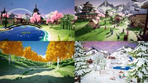 Some colorful scenes from the New Horizons virtual world.