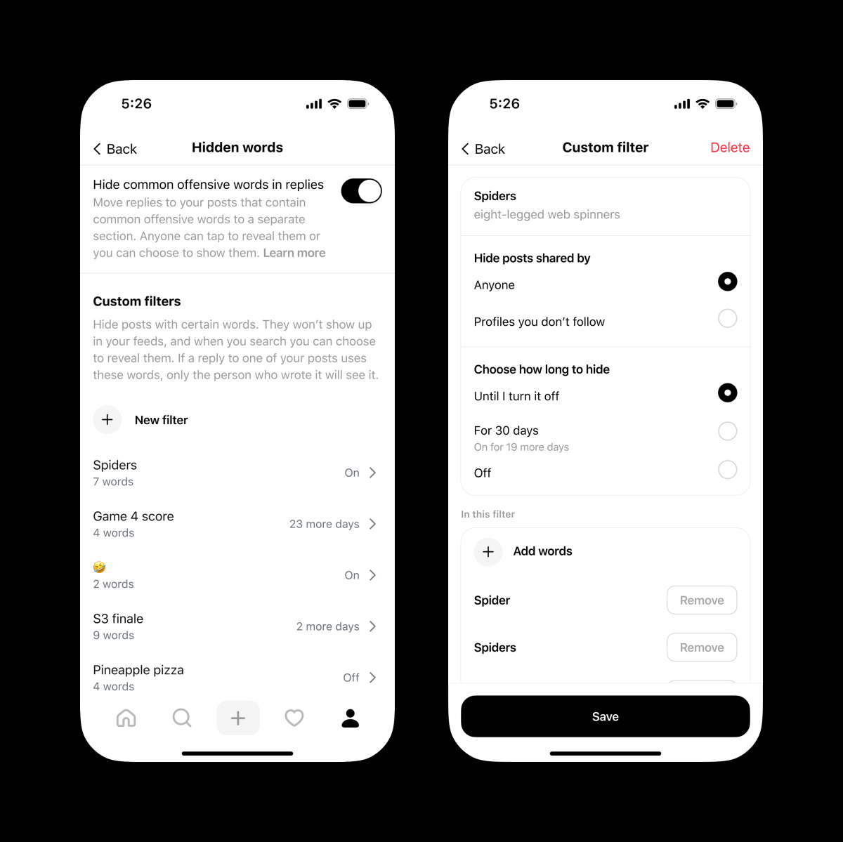 Threads Now lets Users Manage Hidden Words Separately and Set Time Limits Threads Hidden Words Updates