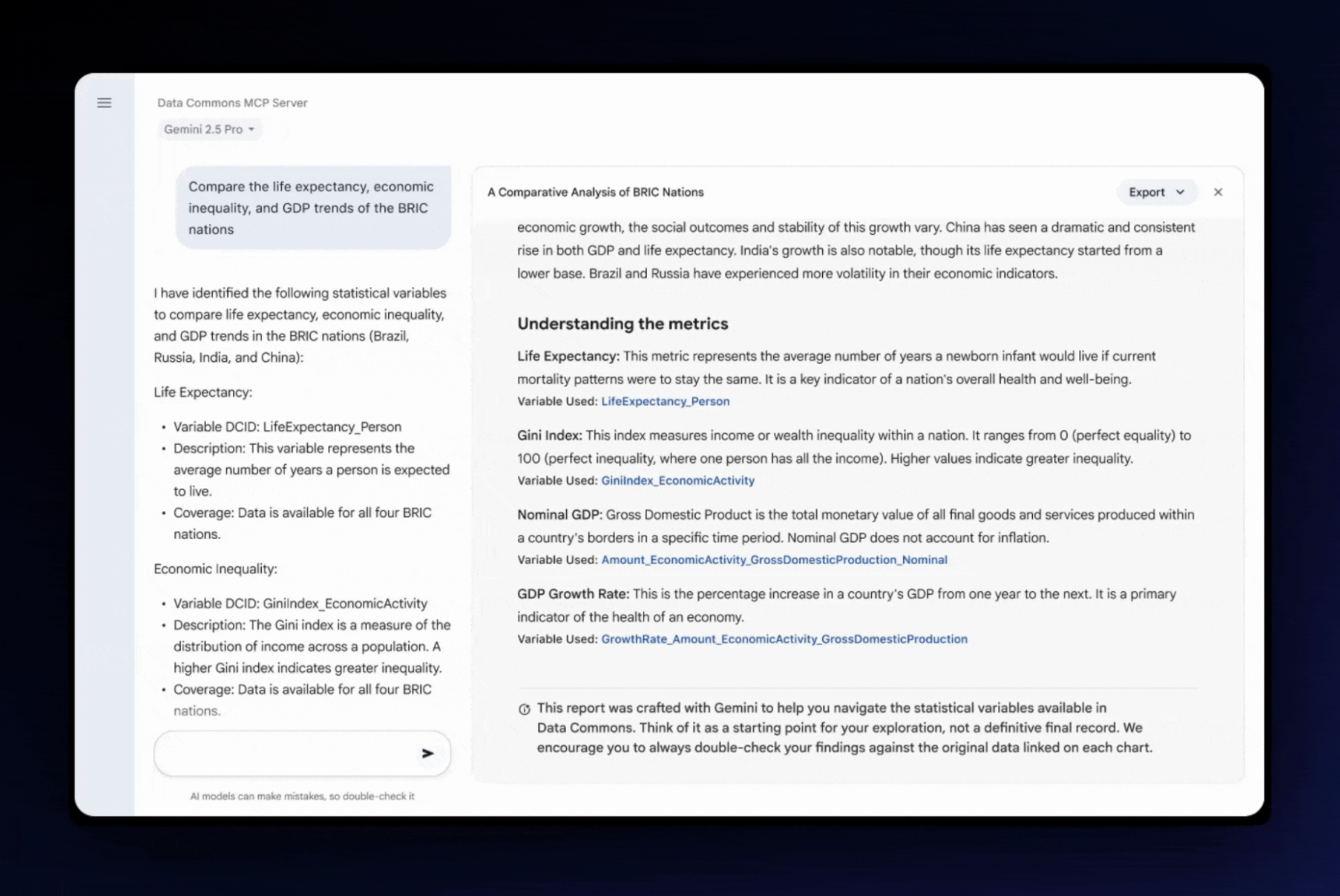 Google Data Commons MCP Server connecting with Gemini AI