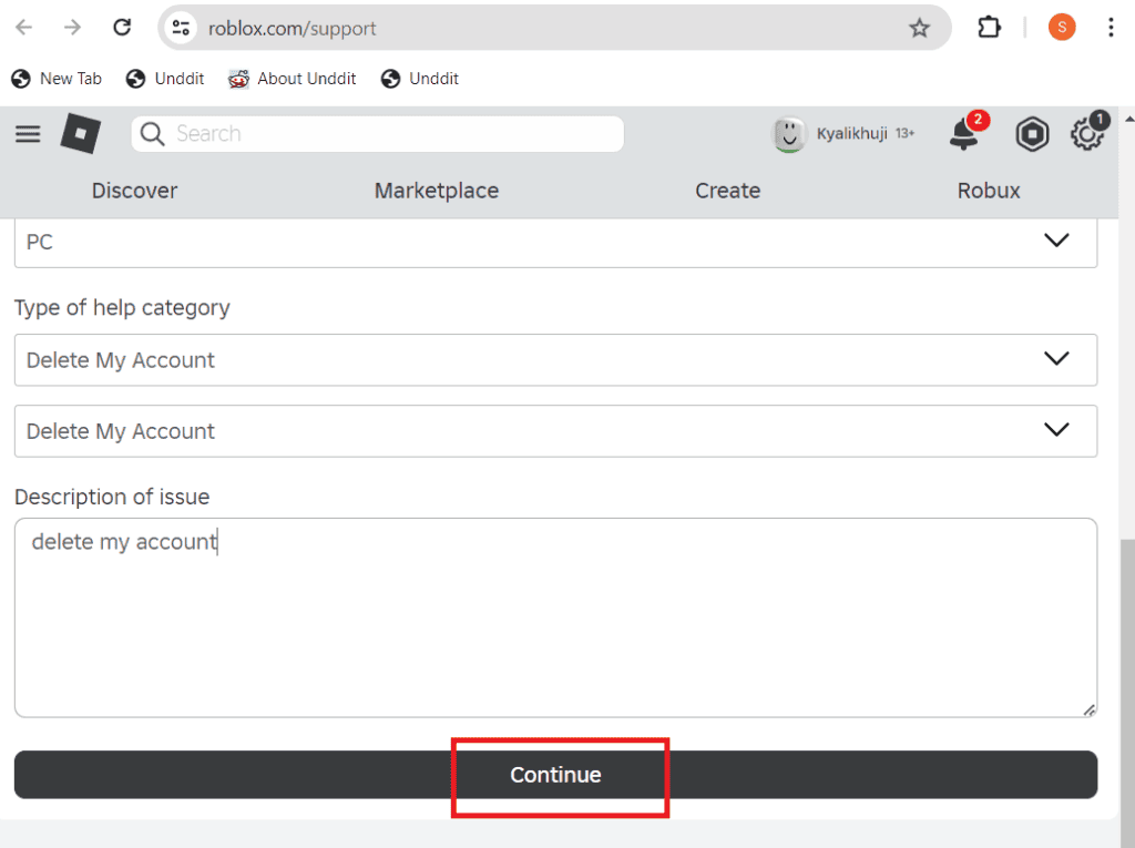 How To Delete Roblox Account TechCult Click On Continue 1024x765 