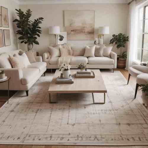 37 Modern Neutral Living Rooms That Feel Like a Breath of Fresh Air 26 Add a Neutral Area Rug