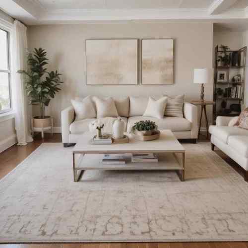 37 Modern Neutral Living Rooms That Feel Like a Breath of Fresh Air 12 Add a Neutral Rug