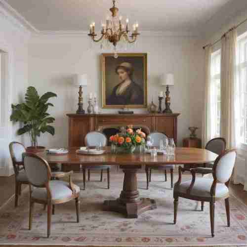 Antique Dining Table with Modern Chairs