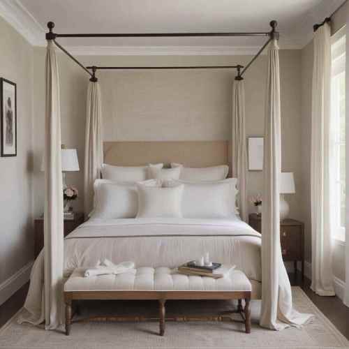 Four poster bed with Minimalistic Bedding 1