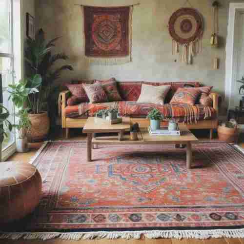 40 Dreamy Boho Living Room Ideas That Radiate Free-Spirited Charm 3 Layered Rugs