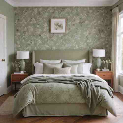 38 Dreamy Sage Green Bedroom Ideas for a Calm & Cozy Escape 24 Leafy Patterns