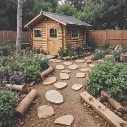 38 Creative Shed Landscaping Ideas to Elevate Your Backyard Oasis 16 Log Slice Path