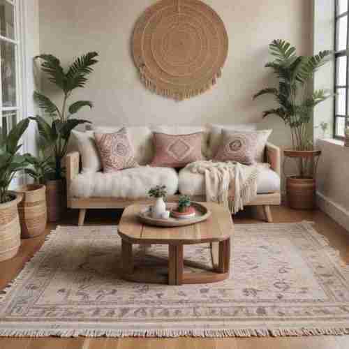 40 Dreamy Boho Living Room Ideas That Radiate Free-Spirited Charm 20 Natural Fiber Rugs