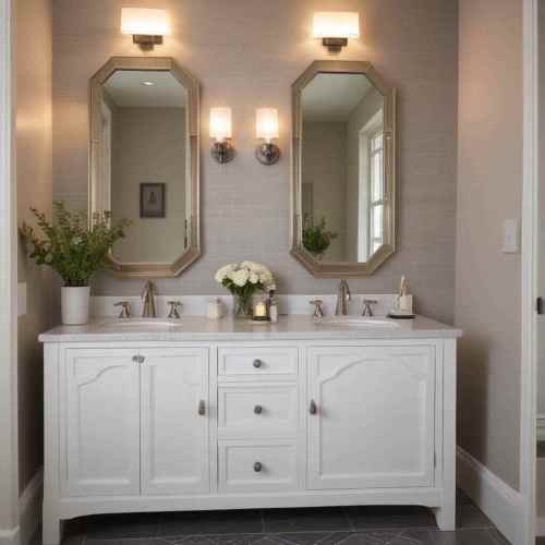 Traditional Vanities with Contemporary Mirrors