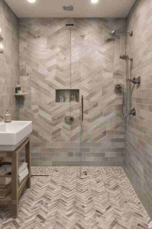 38 Trendy Shower Tile Ideas to Transform Small Bathrooms with Style 30 Chevron Patterned Tile