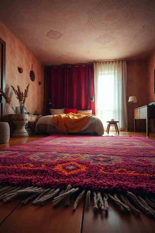 34 Nature-Inspired Bedroom Ideas for a Calm and Earthy Retreat 11 Textured Rugs