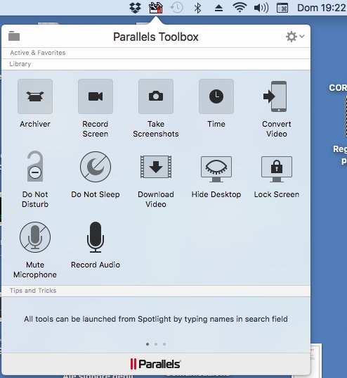 Dettaglio degli strumenti disponibili all'interno di Parallels Toolbox