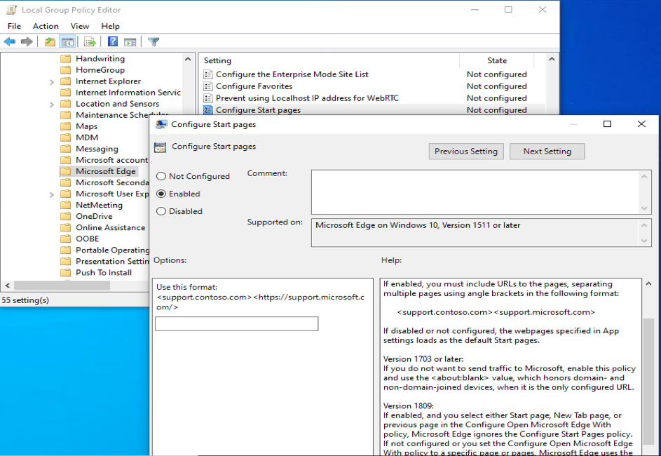 How to configure static page in Microsoft Edge browser via Local Group ...