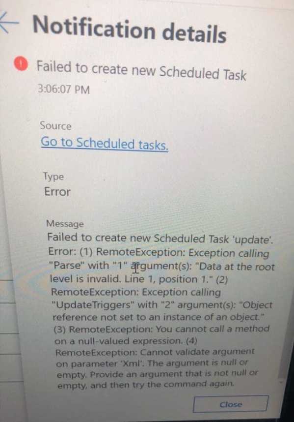 Fix failed to create new Scheduled Task RemoteException TechDirectArchive