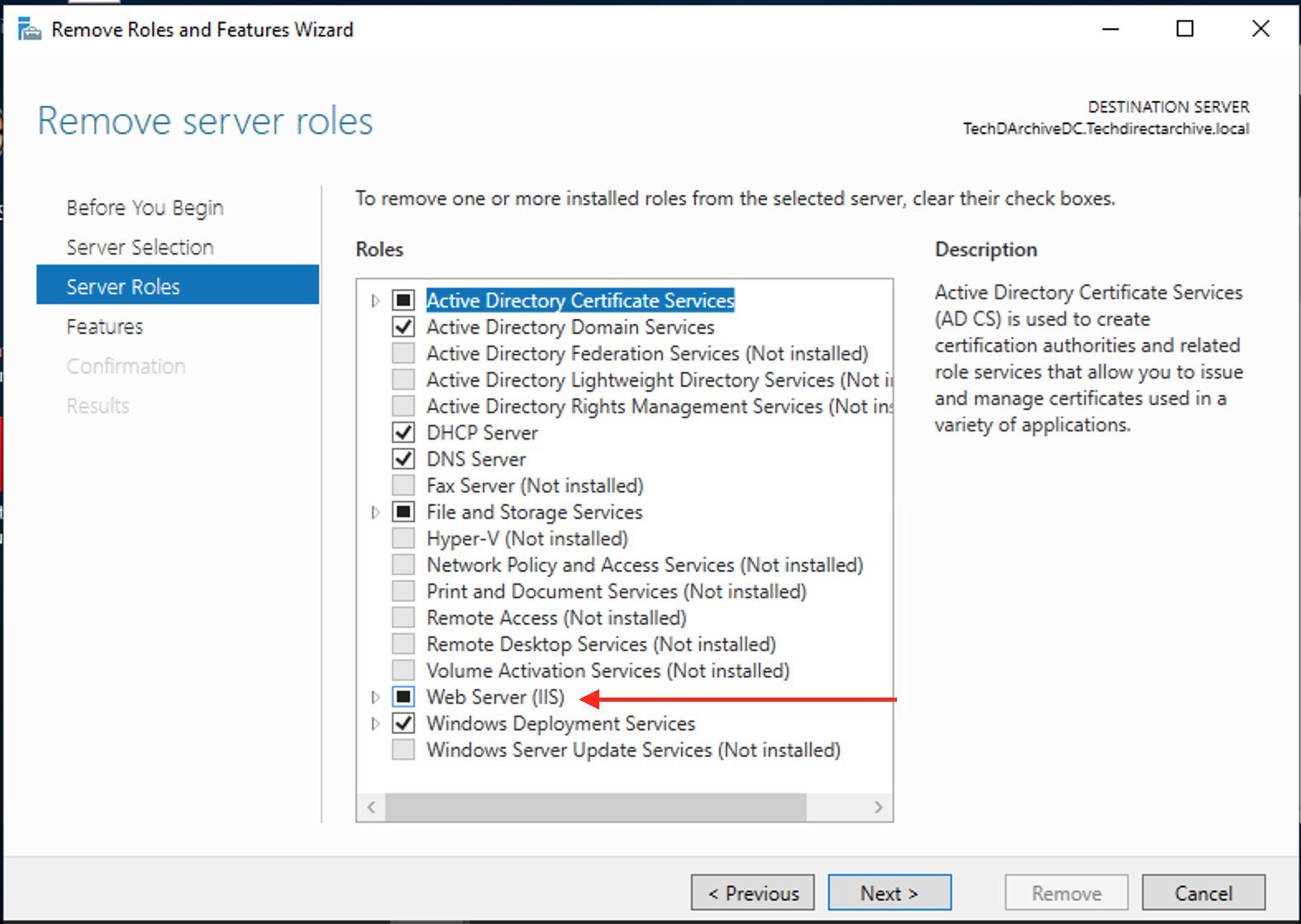 Add and remove IIS Web Server on Windows Server