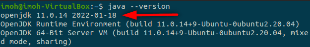 Java version 11.0.14 is installed on Ubuntu