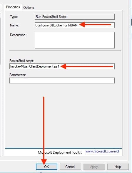 script to call parameters to configur Bitlocker for MBAM deployment