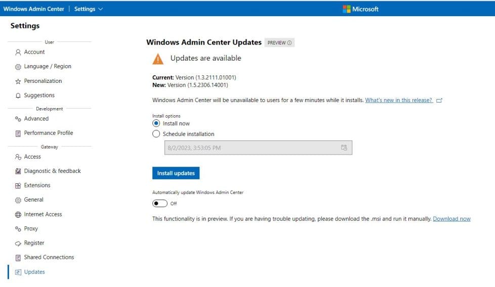 How to Apply and Enable Automatic Windows Admin Center Update