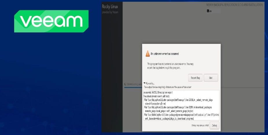 Unknown Error occurred when installing Veeam Software Appliance