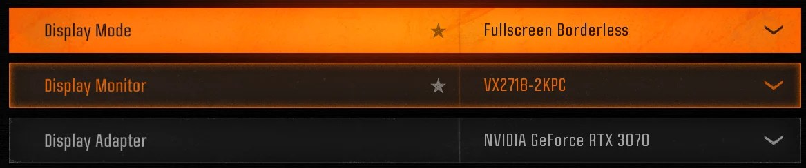 Black Ops 6 display mode, monitor and graphics adapter settings