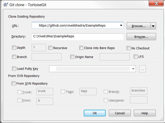 TortoiseGit clone command in the Windows context menu